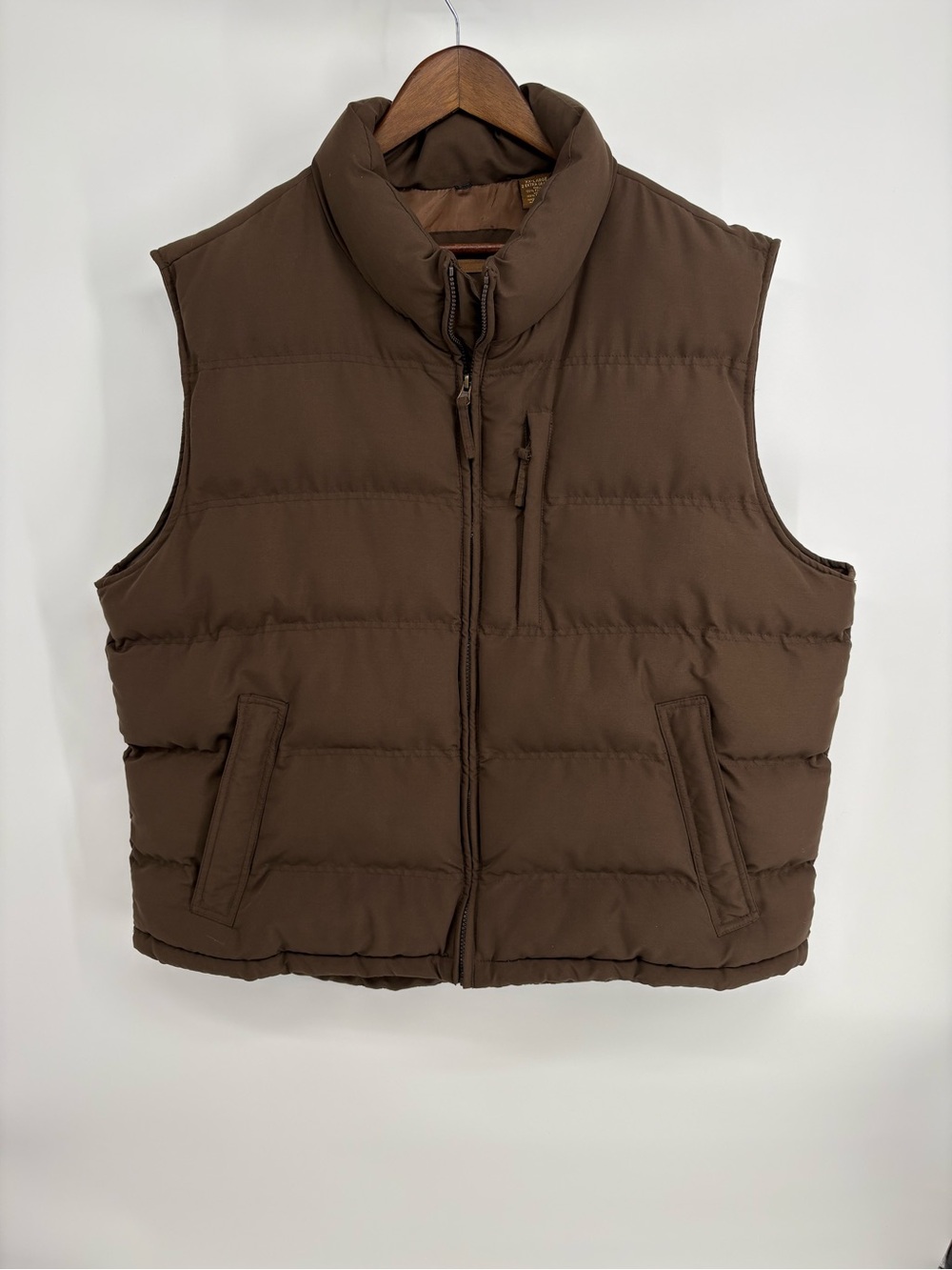 St. John's Bay Brown Quilted Puffer Vest with Stand Collar